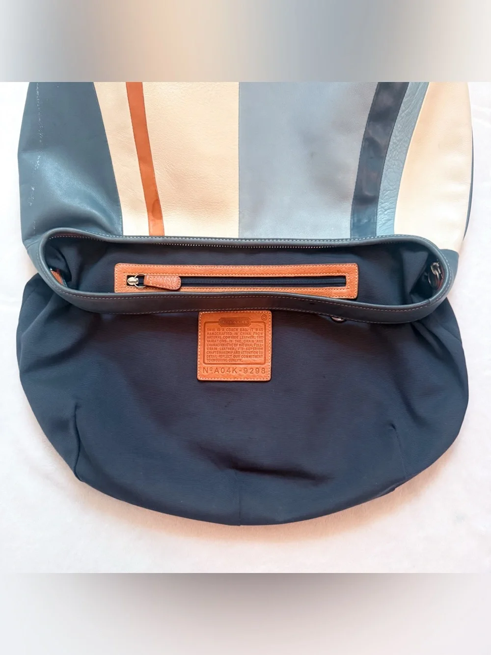 Vintage Coach Rare Ergo Y2K Blue Striped Leather Large Hobo Bag 9298 *Flaws* GUC